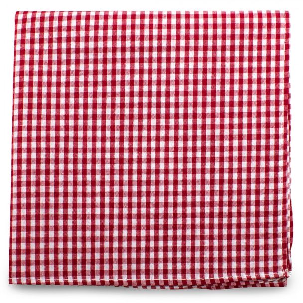 Pañuelo de traje Ox & Bull Red Gingham Cotton Pocket Square 01