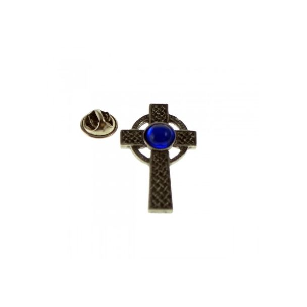 Pin de Solapa Cruz Celta Gema Azul mod 2 35x25mm - Gemelolandia