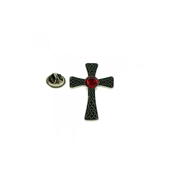 Pin de Solapa Cruz Celta Gema Roja 35x25mm - Gemelolandia