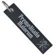 Double-sided embroidered Fabric Keychain with Premeditatio Malorum Phrase 13 x 3 cm