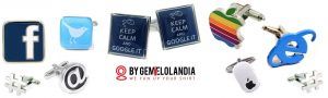 Gemelolandia celebra el Día de Internet mostrando gemelos de Internet relacionados con Facebook, Twitter, Google, Apple, Microsoft y la famosa "arroba" @. Gemelolandia - Gemelos para camisas - Gemelos en Internet - Hashtag